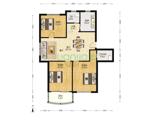 南亭公寓 3室1厅2卫 113平方