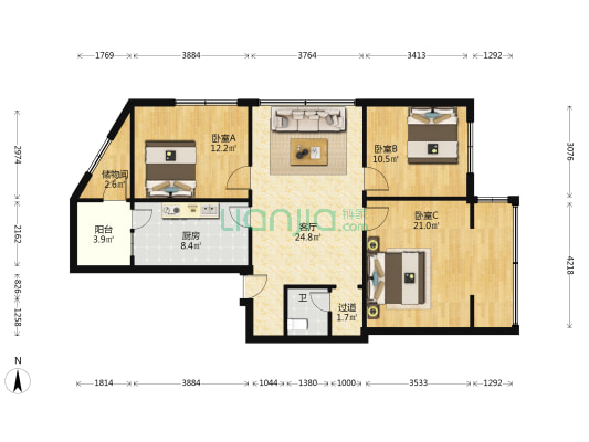 怡苑新区 3室1厅1卫 112平方