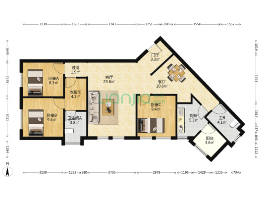 大财门 3室2厅2卫 124平方