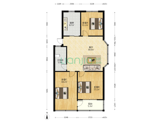 马鞍二村 3室1厅1卫 113平方