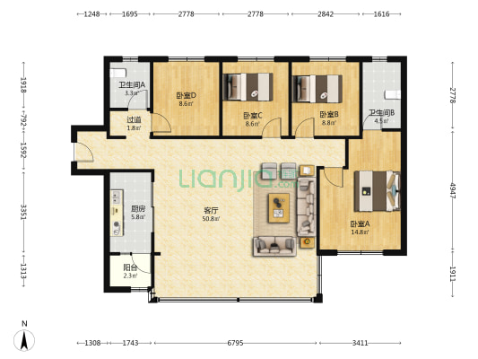 龙湖·九里名邸 4室1厅2卫 141平方