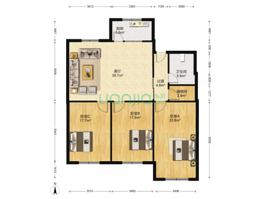 晓园新邸 3室1厅1卫 138平方