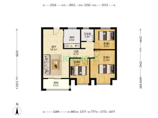 四季春晓花园 3室1厅1卫 84平方