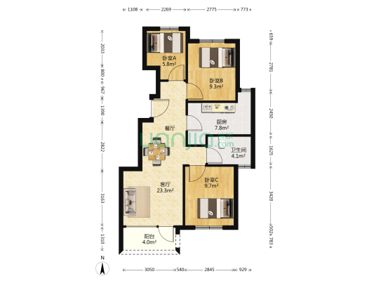 金凤凰铭品 3室1厅1卫 96平方