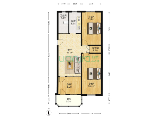 颍中综合楼 3室1厅1卫 91平方