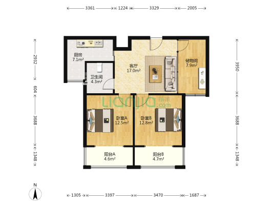 天下景城 2室1厅1卫 90平方