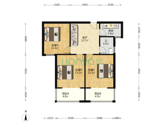 祥龙佳苑 3室1厅1卫 94平方