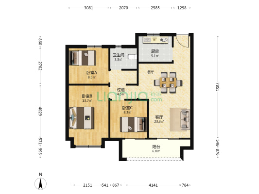 至善园西苑 3室1厅1卫 95平方