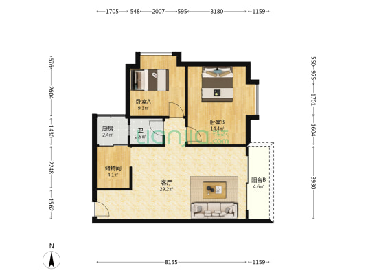 雅豪苑 2室1厅1卫 77平方