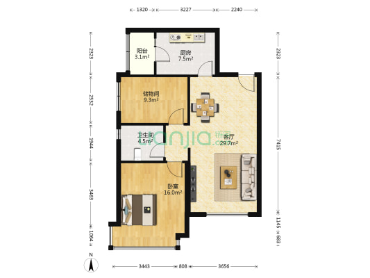 恒大绿洲（二期六期） 1室1厅1卫 97平方