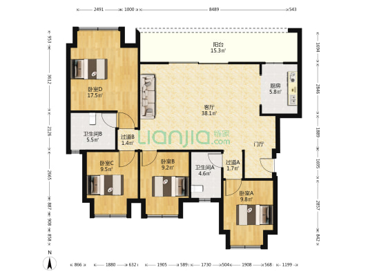 龙湖云瑶玉陛瑶林一组团 4室1厅2卫 129平方