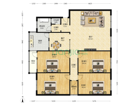 成皋路 4室2厅2卫 188平方