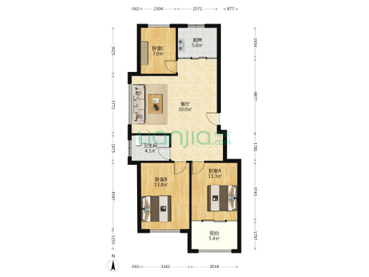富有花园 3室1厅1卫 89平方