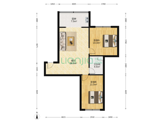宝石馨园 2室1厅1卫 85平方
