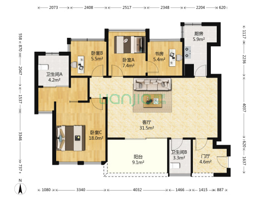 万科千林山居二期（万科清林径） 4室1厅2卫 86平方