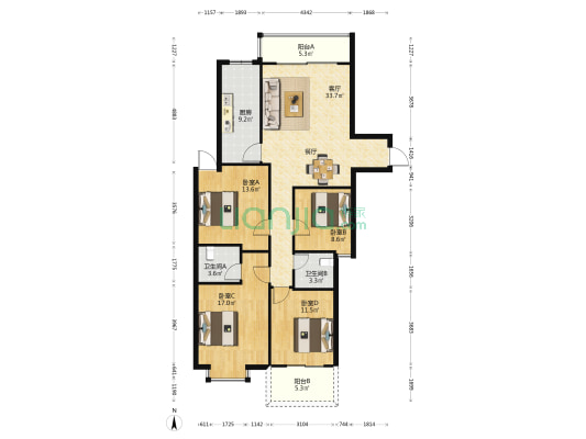 锦绣山庄 4室1厅2卫 134平方