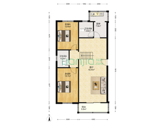 晨晖北里 2室1厅2卫 110平方