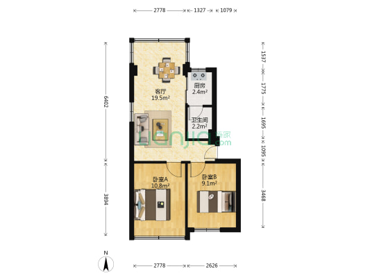 广播设备厂宿舍 2室1厅1卫 56平方