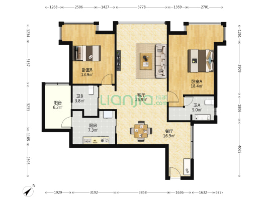 中天维港 2室2厅2卫 117平方