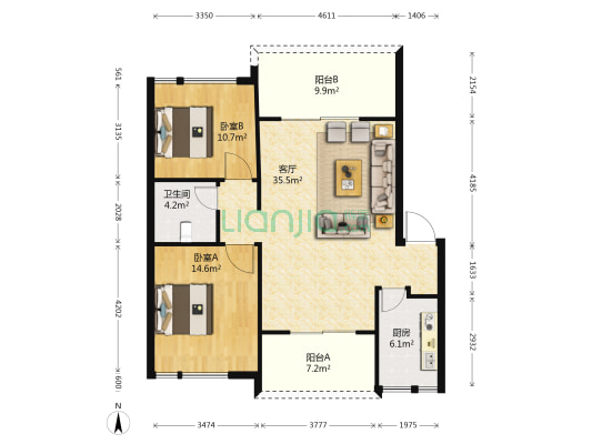 巨豪香溪美林 2室1厅1卫 106平方
