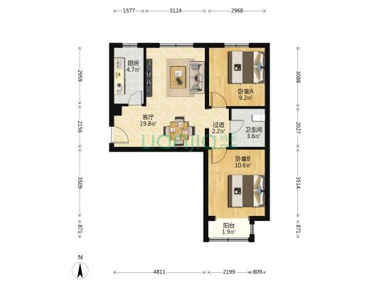 瑞平家园 2室1厅1卫 77平方
