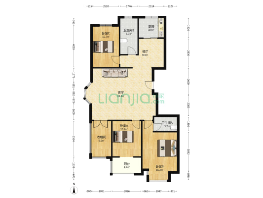 名流城市尊邸 3室2厅 南 北-户型图