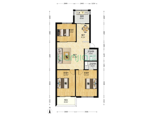 西河坡下新村 3室2厅2卫 109平方