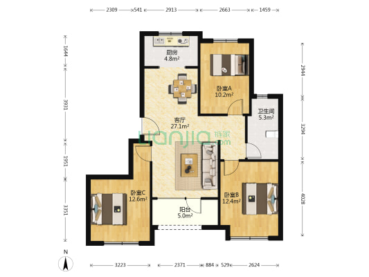 华润置地幸福里玉玺院 3室1厅1卫 98平方