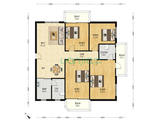 金竹大厦 4室1厅2卫 151平方