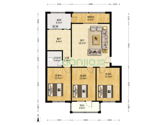 人行家属院 3室2厅1卫 120平方