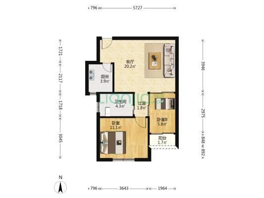 洛川公寓 2室1厅1卫 68平方