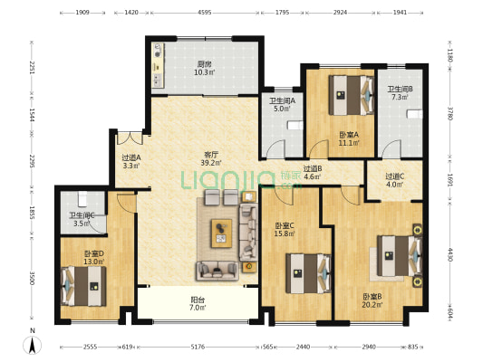 碧桂园云顶二期 4室1厅3卫 190平方