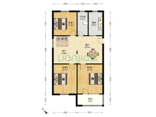 花园路76弄 3室2厅1卫 109平方