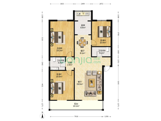 丰禾小区 3室2厅2卫 139平方