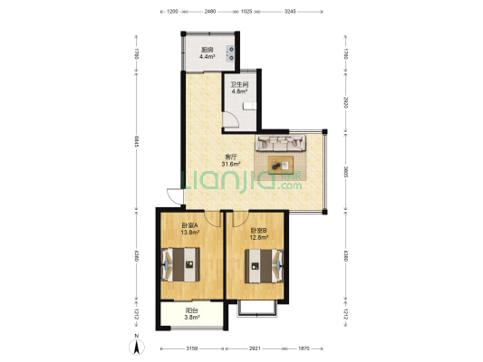 逸景园 2室1厅1卫 91平方