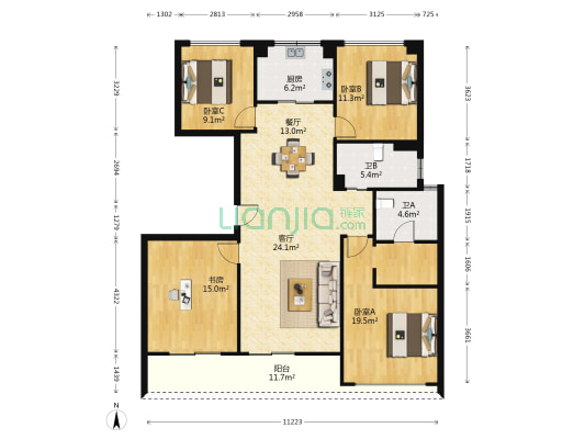 荣安香园二期 4室2厅2卫 125平方