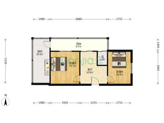 重型厂宿舍 2室1厅1卫 57平方