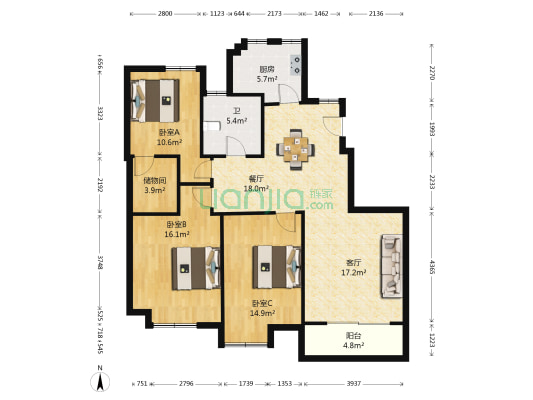 东郡名苑 3室2厅1卫 137平方