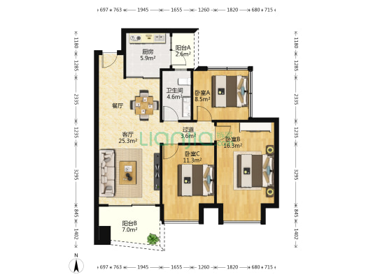 碧桂园滨海国际君临湾 3室1厅1卫 89平方