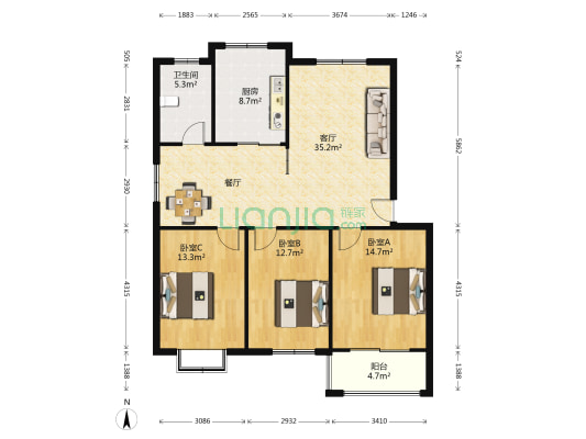 同旺家园 3室1厅1卫 116平方