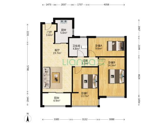 城发云锦城 3室1厅1卫 88平方