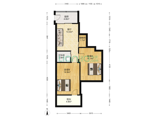 筲箕涂小区 2室1厅1卫 61平方