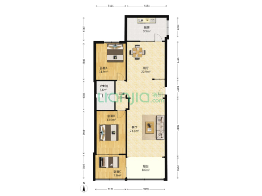 郑家台小区 3室2厅1卫 98平方