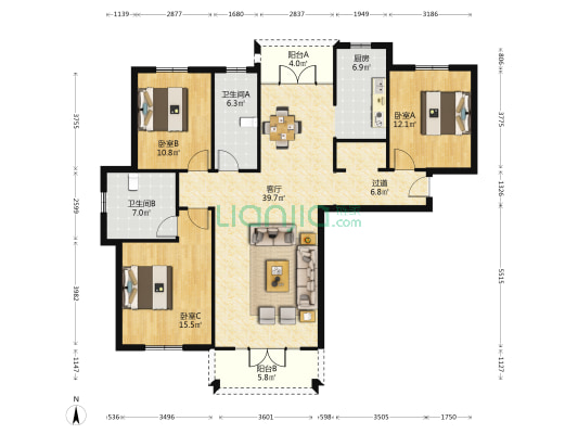 山水半岛 3室1厅2卫 140平方