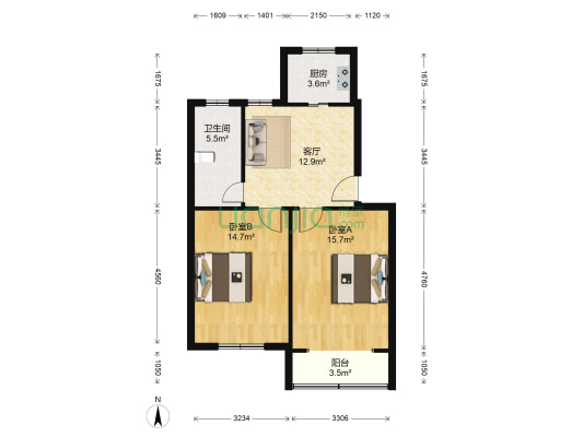 江桥三村七街坊 2室1厅1卫 70平方