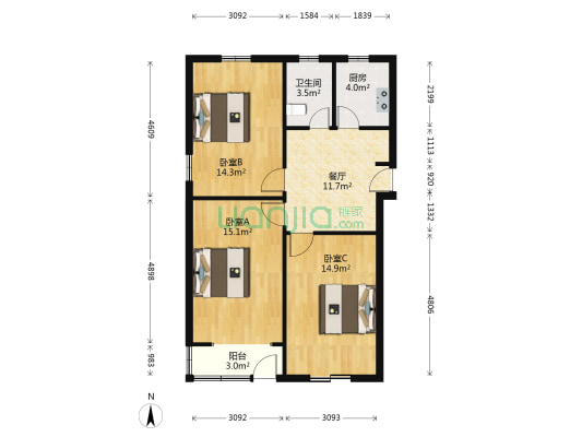 潼港五村 3室1厅1卫 81平方