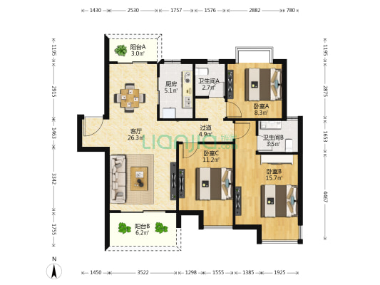 润永通·东投悦港城 3室1厅2卫 114平方