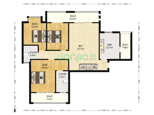 金融金控中心 3室1厅2卫 121平方
