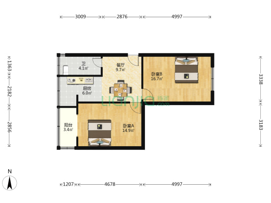 兰州工商大厦 2室1厅1卫 51平方
