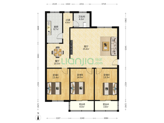 农机公司小区 3室2厅1卫 130平方